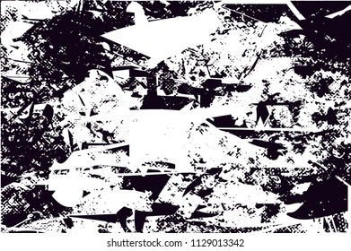 Distressed background in black and white texture with  dark spots, scratches and lines. Abstract vector illustration