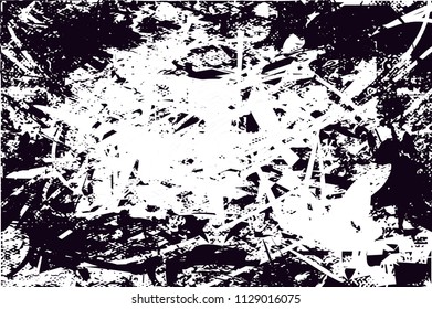 Distressed background in black and white texture with  dark spots, scratches and lines. Abstract vector illustration