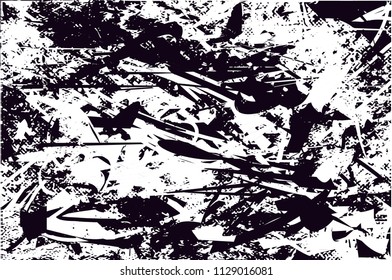 Distressed background in black and white texture with  dark spots, scratches and lines. Abstract vector illustration