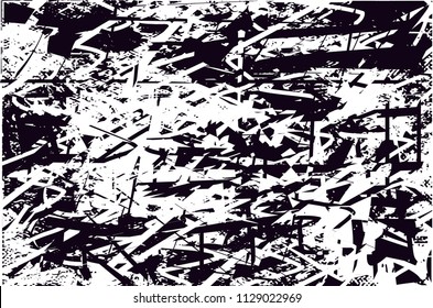 Distressed background in black and white texture with  dark spots, scratches and lines. Abstract vector illustration