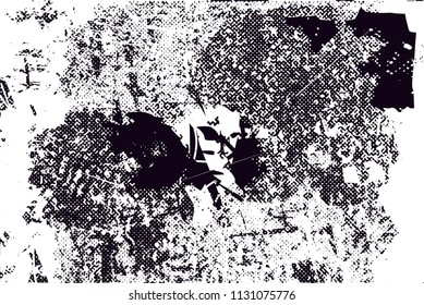 Distressed background in black and white texture with  dark spots, scratches and lines. Abstract vector illustration