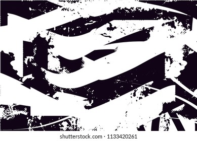 Distressed background in black and white texture with  dark spots, scratches and lines. Abstract vector illustration