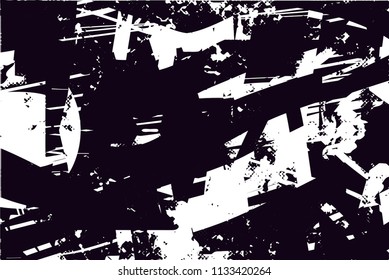 Distressed background in black and white texture with  dark spots, scratches and lines. Abstract vector illustration