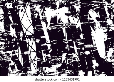 Distressed background in black and white texture with  dark spots, scratches and lines. Abstract vector illustration