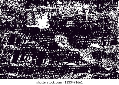 Distressed background in black and white texture with  nets, dark spots, scratches and lines. Abstract vector illustration