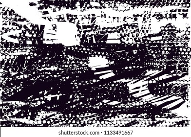 Distressed background in black and white texture with  nets, dark spots, scratches and lines. Abstract vector illustration