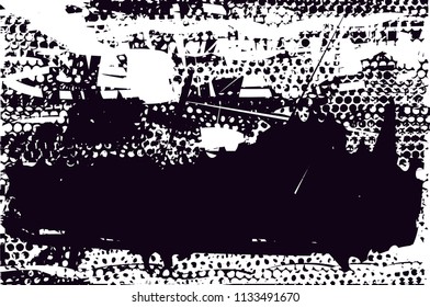 Distressed background in black and white texture with  nets, dark spots, scratches and lines. Abstract vector illustration