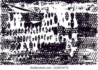 Distressed background in black and white texture with  dark nets, spots, scratches and lines. Abstract vector illustration
