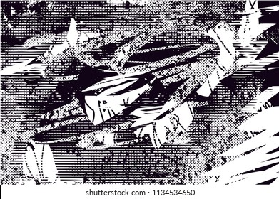 Distressed background in black and white texture with  dark spots, scratches and lines. Abstract vector illustration