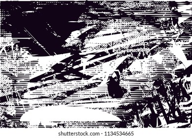 Distressed background in black and white texture with  dark spots, scratches and lines. Abstract vector illustration