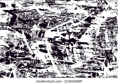 Distressed background in black and white texture with  dark spots, scratches and lines. Abstract vector illustration