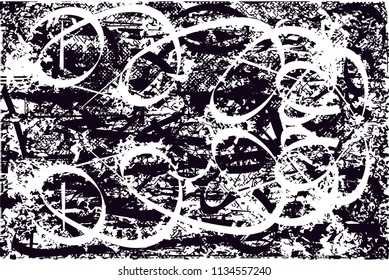 Distressed background in black and white texture with  dark spots, scratches and lines. Abstract vector illustration