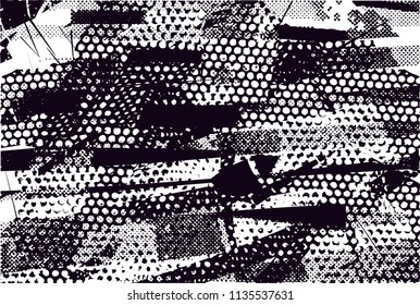 Distressed background in black and white texture with nets, spots, scratches and lines. Abstract vector illustration
