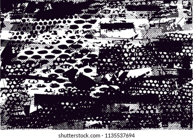 Distressed background in black and white texture with nets, spots, scratches and lines. Abstract vector illustration