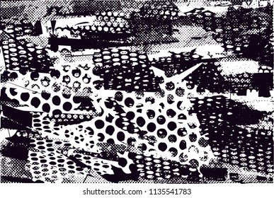 Distressed background in black and white texture with nets, spots, scratches and lines. Abstract vector illustration