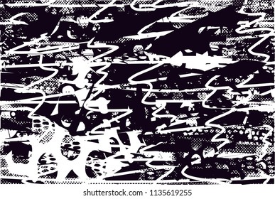 Distressed background in black and white texture with nets, spots, scratches and lines. Abstract vector illustration