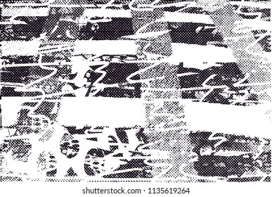 Distressed background in black and white texture with nets, spots, scratches and lines. Abstract vector illustration