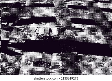 Distressed background in black and white texture with nets, spots, scratches and lines. Abstract vector illustration
