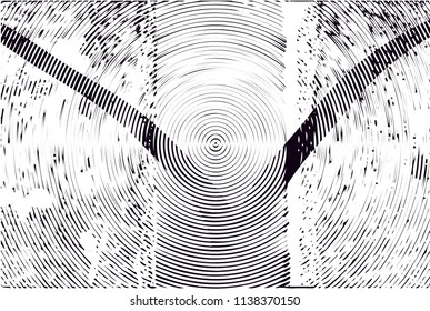 Distressed background in black and white texture with circles, spots, scratches and lines. Abstract vector illustration