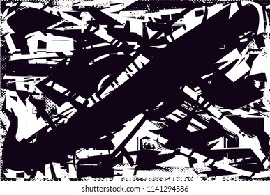 Distressed background in black and white texture with  dark spots, scratches and lines. Abstract vector illustration