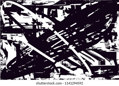 Distressed background in black and white texture with  dark spots, scratches and lines. Abstract vector illustration