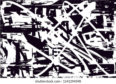 Distressed background in black and white texture with  dark spots, scratches and lines. Abstract vector illustration