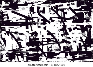 Distressed background in black and white texture with  dark spots, scratches and lines. Abstract vector illustration