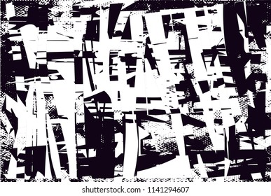 Distressed background in black and white texture with  dark spots, scratches and lines. Abstract vector illustration