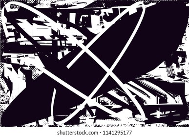 Distressed background in black and white texture with  dark spots, scratches and lines. Abstract vector illustration