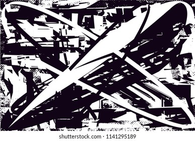 Distressed background in black and white texture with  dark spots, scratches and lines. Abstract vector illustration