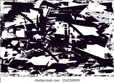 Distressed background in black and white texture with nets, spots, scratches and lines. Abstract vector illustration
