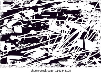 Distressed background in black and white texture with nets, spots, scratches and lines. Abstract vector illustration