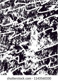 Distressed background in black and white texture with dots, spots, scratches and lines. Abstract vector illustration