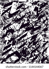 Distressed background in black and white texture with dots, spots, scratches and lines. Abstract vector illustration