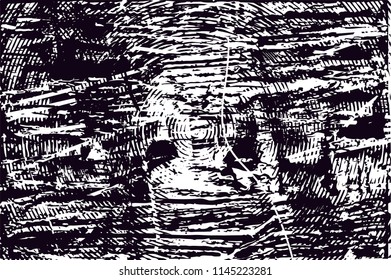 Distressed background in black and white texture with  bulldozer tracks,dark spots, scratches and lines. Abstract vector illustration