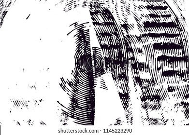 Distressed background in black and white texture with  bulldozer tracks,dark spots, scratches and lines. Abstract vector illustration