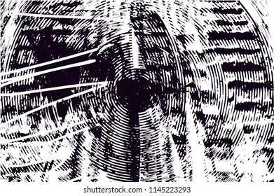 Distressed background in black and white texture with  bulldozer tracks,dark spots, scratches and lines. Abstract vector illustration