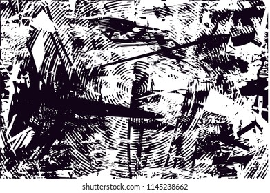 Distressed background in black and white texture with dots, spots, scratches and lines. Abstract vector illustration