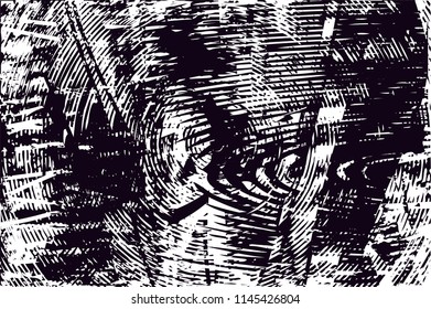 Distressed background in black and white texture with dots, spots, scratches and lines. Abstract vector illustration
