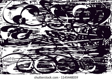 Distressed background in black and white texture with dots, spots, scratches and lines. Abstract vector illustration