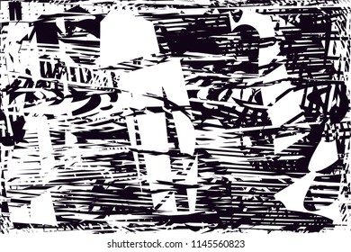 Distressed background in black and white texture with dots, spots, scratches and lines. Abstract 
 illustration