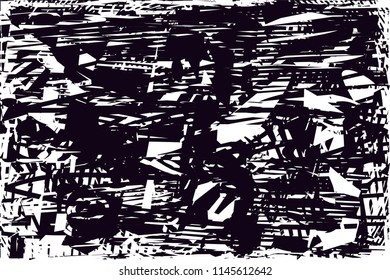 Distressed background in black and white texture with dots, spots, scratches and lines. Abstract 
 illustration
