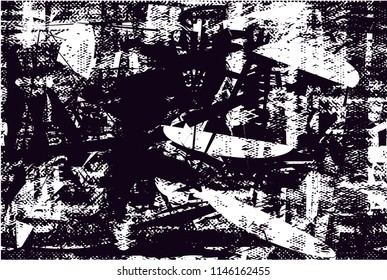 Distressed background in black and white texture with dots, spots, scratches and lines. Abstract 
 illustration