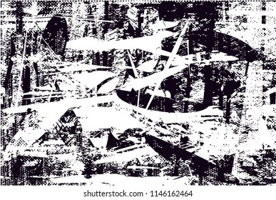 Distressed background in black and white texture with dots, spots, scratches and lines. Abstract 
 illustration