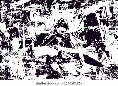 Distressed background in black and white texture with dots, spots, scratches and lines. Abstract 
 illustration