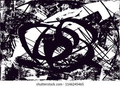 Distressed background in black and white texture with dots, spots, scratches and lines. Abstract 
 illustration