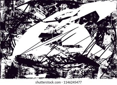 Distressed background in black and white texture with dots, spots, scratches and lines. Abstract 
 illustration