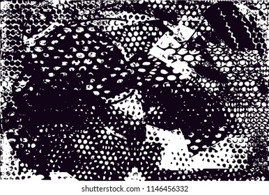 Distressed background in black and white texture with dots, spots, scratches and lines. Abstract 
 illustration