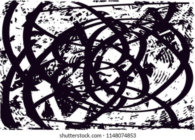 Distressed background in black and white texture with dots, spots, scratches and lines. Abstract illustration