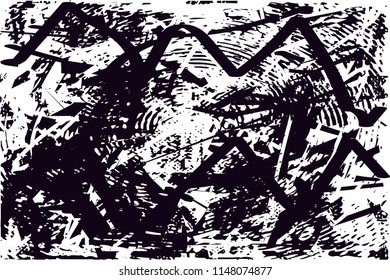 Distressed background in black and white texture with dots, spots, scratches and lines. Abstract illustration